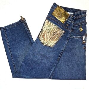 Baby Phat sequined gold pocket ankle zip jeans vintage Y2K size 13
